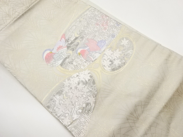 JAPANESE KIMONO / PLATINUM FOIL CURVED LINE / FLOWER-AND-BIRD PATTERN 